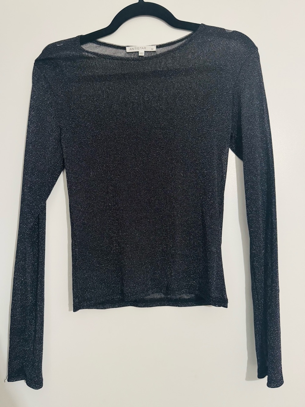 NWOT Black Sheer Shimmer Mesh Top Size Medium Long Sleeve